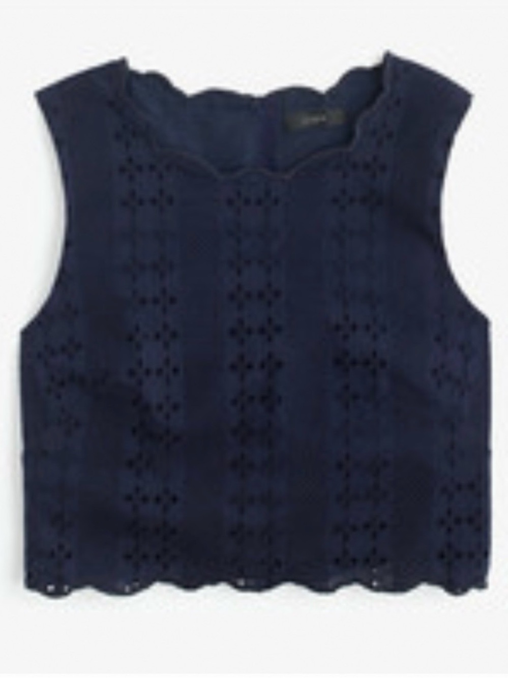 J. Crew NWT Navy Eyelet Scallop-Edge Cropped Top size 12